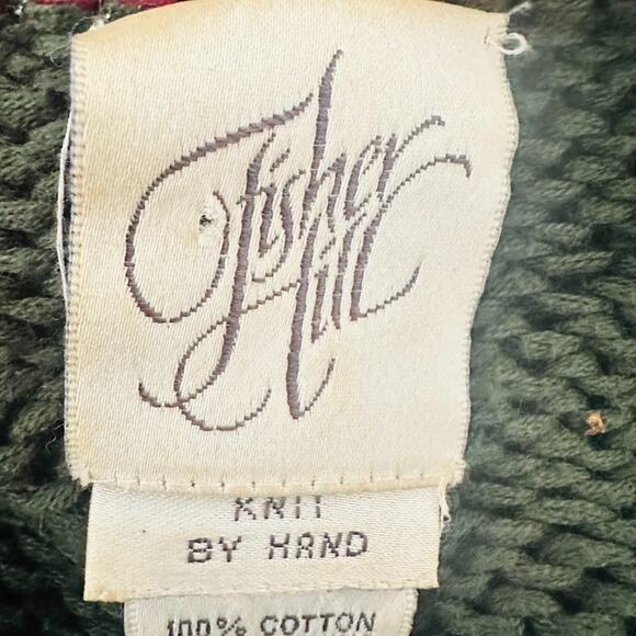 Vintage Fisher Hill Hand Knit Green Button Cardigan Sweater Size Large Cottage - Picture 7 of 10